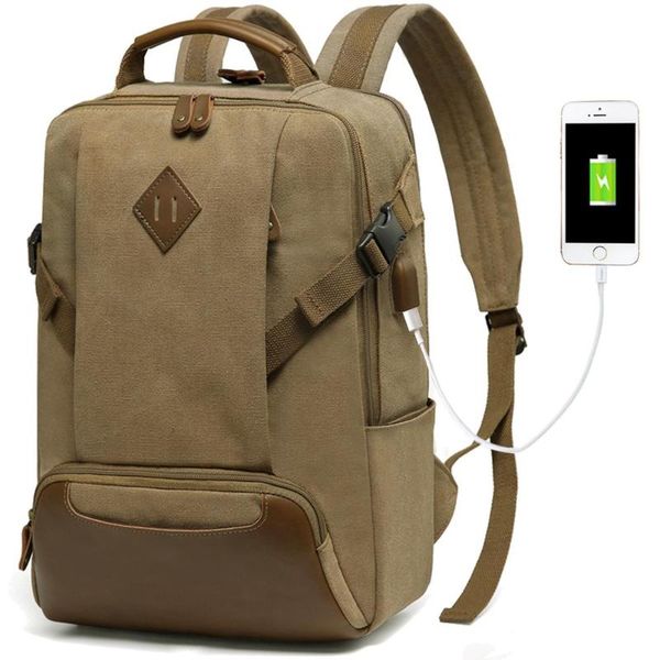 

canvas lapbackpacks for men vintage water-resistant 15.6 inch lapcasual rucksack with usb charge port for men and women