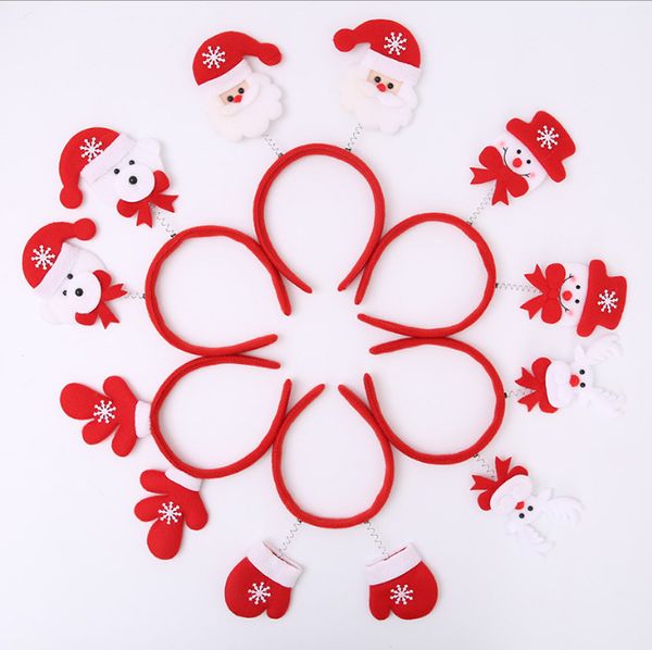 

6pcs/set christmas headband santa snowman deer bear glove horn non-woven kids head clasp xmas party gift home decoration