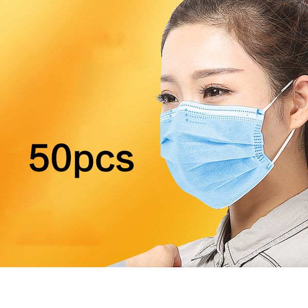 

3 layers 50pcs moderate disposable face mask ear loop mouth mask no-woven anti dust home cleaning breathable face mask protection work masks
