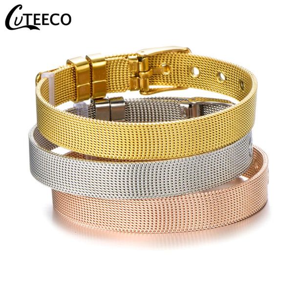 

cuteeco fashion stainless steel mesh charm bracelet silver rose gold color bracelets for women statement jewelry gifts, Golden;silver