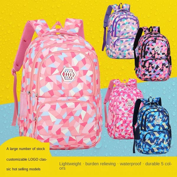 

small diamond block girl primary diamond backpack school students grade 3-6 children backpack ridge burden reduction 9-12 years old, White