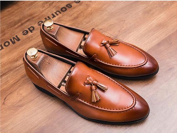 

mens loafer flats fashion casual shoes leather men wedding party shoes outdoor driving for men mocassin shoes, Black