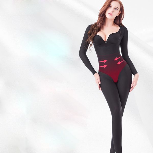 

body shaping full cover bodysuit seamless slimming shapewear long sleeve stretchy shaper women bellies modeling s-2xl, Black;white