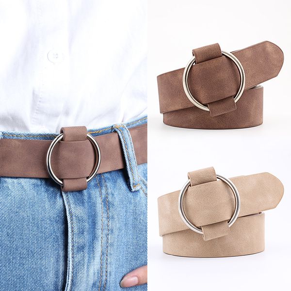 

women leather belt round buckle belts female leisure jeans wild without pin metal buckle women strap belt, Black;brown