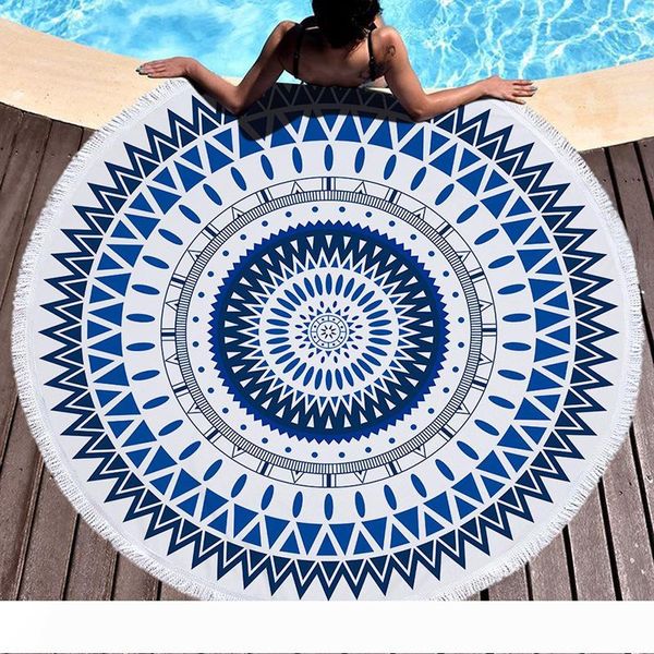 

150см круглый пляжное полотенце с кисточки микрофибры большой реактивная печать пляжные полотенца салфетка de plage adulte ванна полотенце г