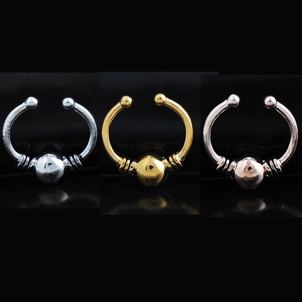 

3pcs 2019 new u - shaped round ball retro fake nose ring anti allergy stainless steel woman nose piercing body jewelry, Slivery;golden