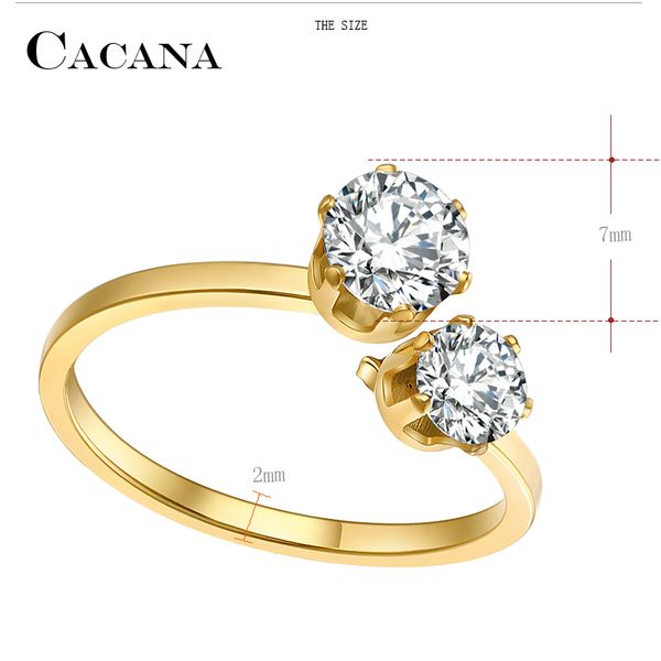

cacana stainless steel rings for women wedding ring double cubic zirconia fashion jewelry wholesale no.r190 191, Slivery;golden
