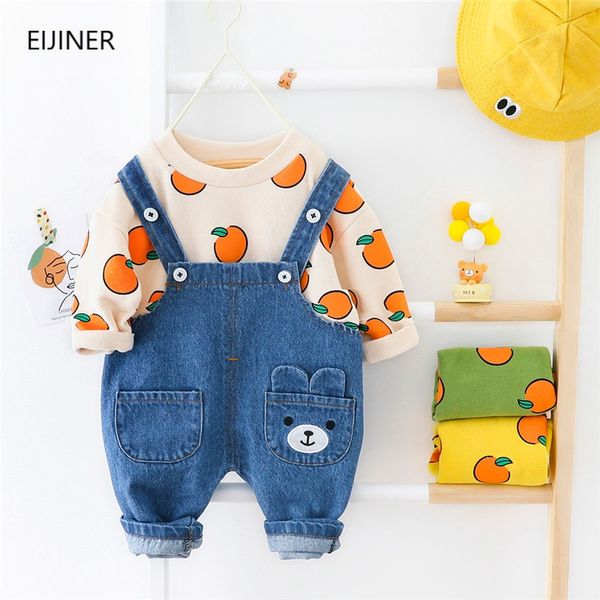 

2020 new children's clothing fruit pattern denim bib suit baby boy suit spring and autumn jeans suitable for age 1-3 year, White