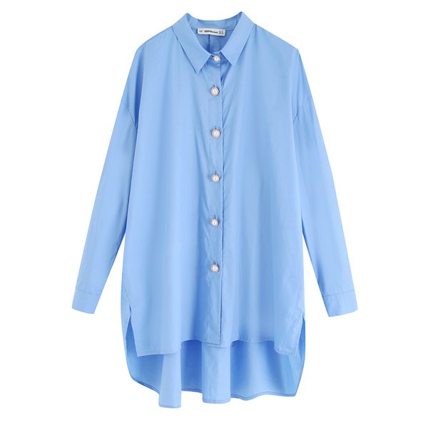

zoepo turn down collar long blouses women fashion casual jewellery buttons shirts women elegant solid female ladies lg, White