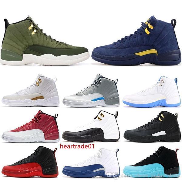 

men 12s 12 2019 basketball shoes french blue white black dark wolf grey flu game taxi the master gym red sneakers size 8-13