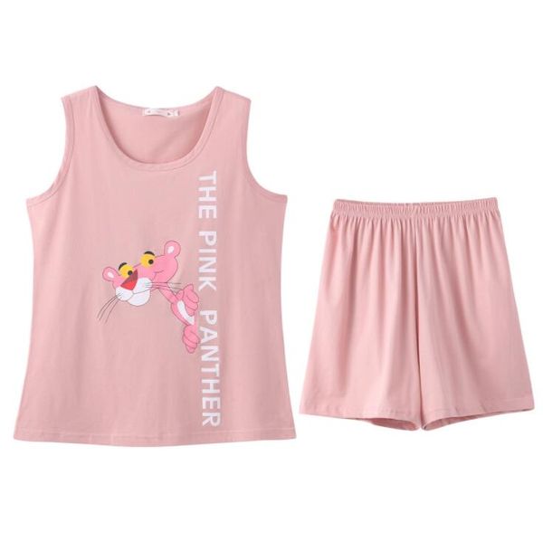 

1set/lot woman casual cartoon animal pajamas female sleeveless and shorts cotton summer pajamas, Black;red