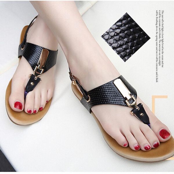 

ladies summer women shoes sandals comfort women metal decoration buckle strap flip beach wedge sandals shoes flip flops, Black