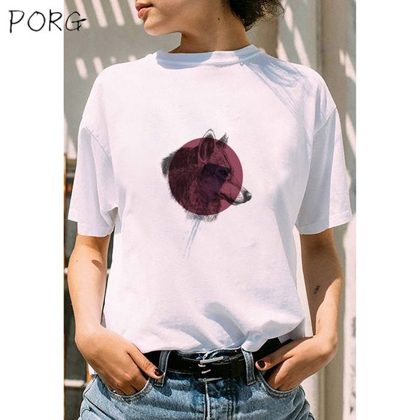 

яростный волк прохладный ulzzang готический смешные футболки мужчины с коротким рукавом женская одежда печатная футболка camiseta mujer 90s, White