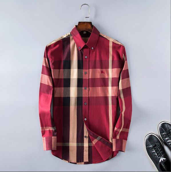 

2020 fashion brand designer shirt men's plaid skirt shirt long sleeves fit for street wear plaid casual button men's wear#078, White;black