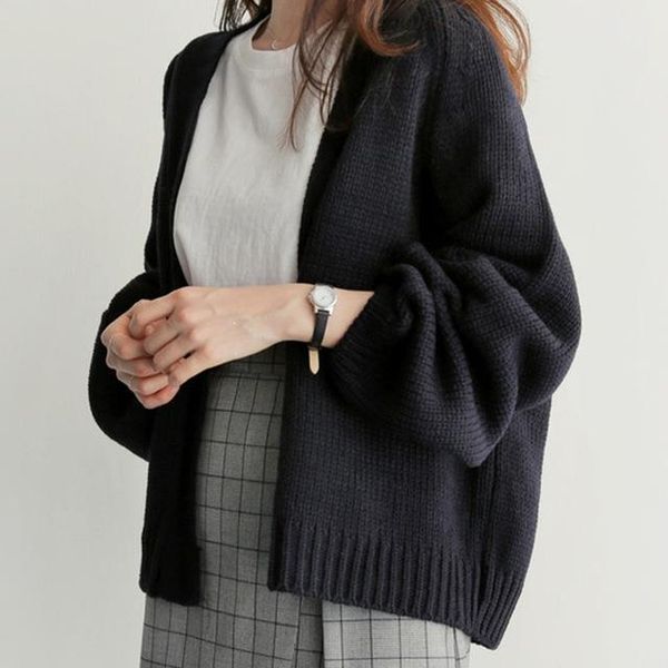

women's new korean loose sweater cardigan female casual open stitch coat solid knitting outwear, White