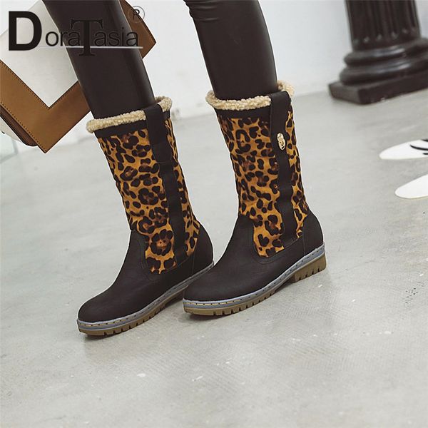 

doratasia brand new platform ankle boots women shoes chunky heels casual party add fur warm winter shoes woman boots footwear, Black