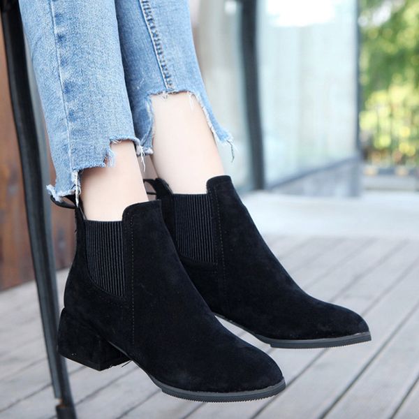 

women boots 2018 autumn fashion women boots casual flock shoes low heel platform ankle big size 35-41, Black