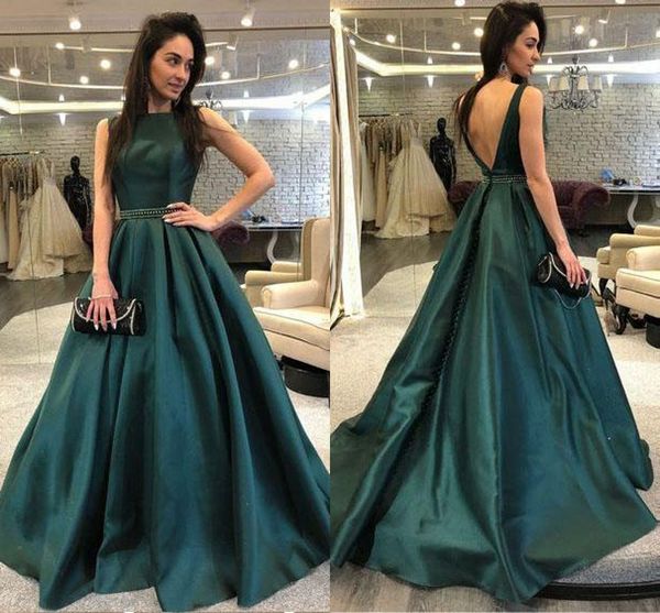 

dark green v backless formal prom dresses a-line crystal beaded sashes satin simple dresses evening wear party dress for women long, Black