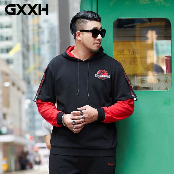

gxxh fake two piece hoodie big size men's wear trendy brand streetwear loose casual pullover hooded sweatshirt hoodie men, Black