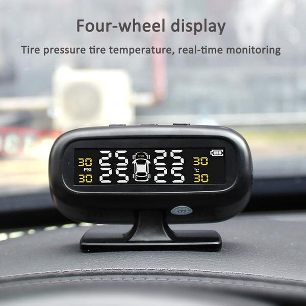 

solar tpms car tire pressure alarm monitor system display intelligent temperature warning with 4 sensors bar lcd display