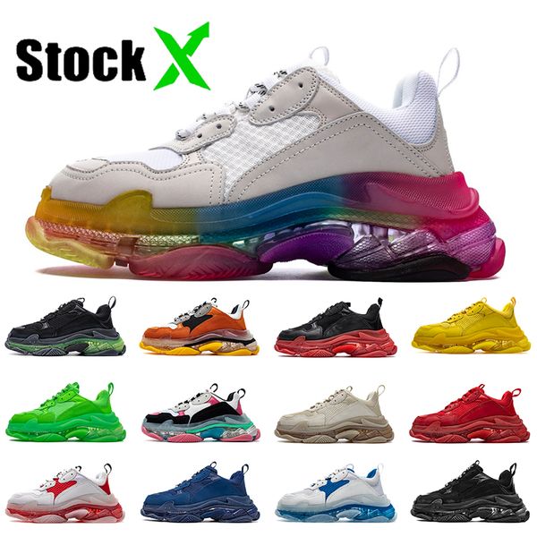 

fashion rainbow clear sole triple s crystal bottoms mens womens casual shoes paris 17fw vintage dad platform luxury designer sneakers, Black