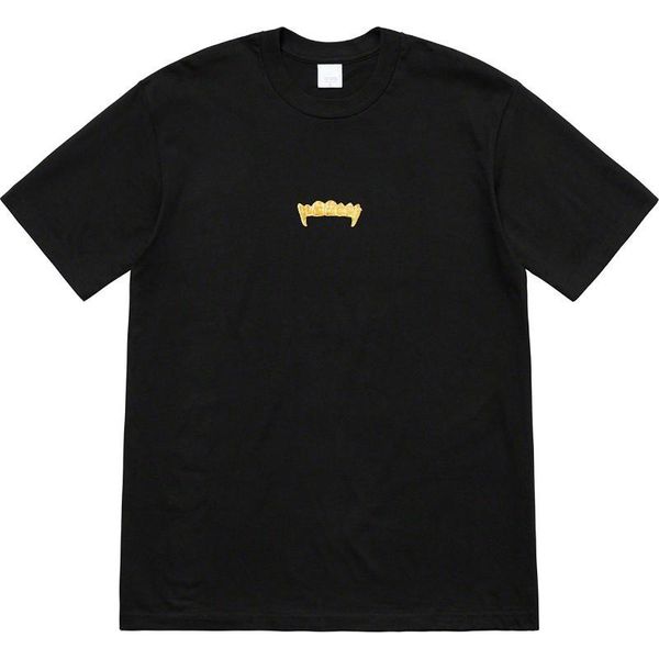 

supreme 18fw коробка с логотипом золотые зубы фронты футболки топы роскошный уличный скейтборд мода с короткими рукавами повседневная на отк, White;black