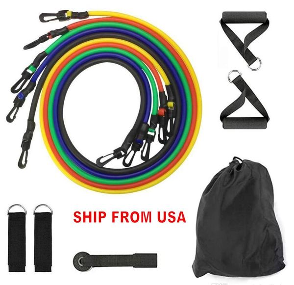 

bands сша stock dhl 11pcs / set натуральный каучуковый латекс фитнес сопротивления упражнение tubes практические упругие обучение rope йога