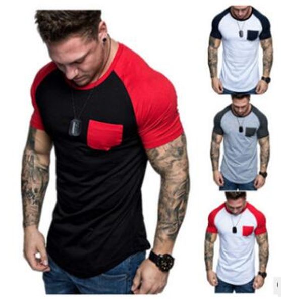 

2019 summer men gym t shirt crossfit fitness bodybuilding personality male short cotton running sport tee 4 color, Black;red