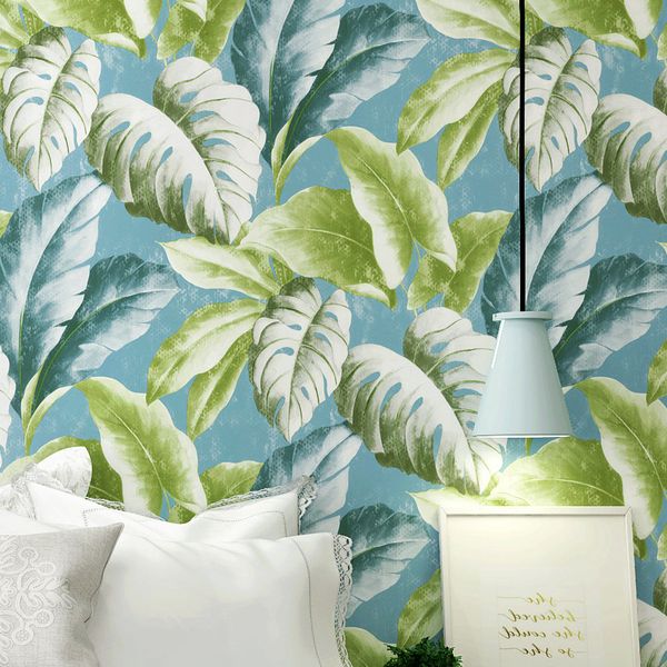 

pvc nordic banana leaf pattern wallpaper lifelike wall bedroom living room mediterranean southeast asian thai tv backdrop decor wall paper