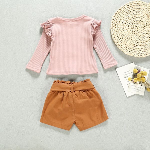 

baby casual solid color long sleeve cotton + bow casual pants, White