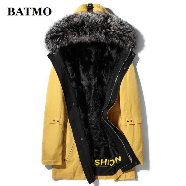 

batmo natrual fur parkas, fur collar& liner thicked hooded jackets men,fur coat men,x983, Black