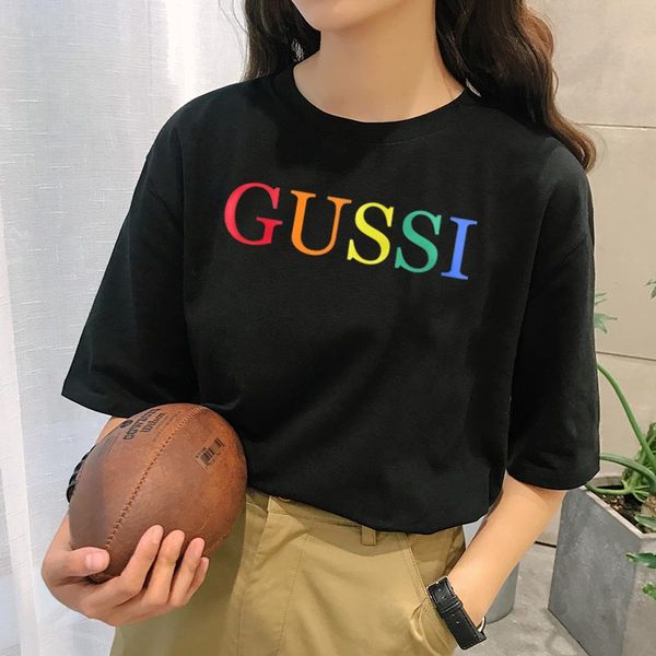

мода письма gussi футболка женская горячая продажа письмо печати футболка с коротким рукавом топ большой размер s-2xl женская футболка wc51, White