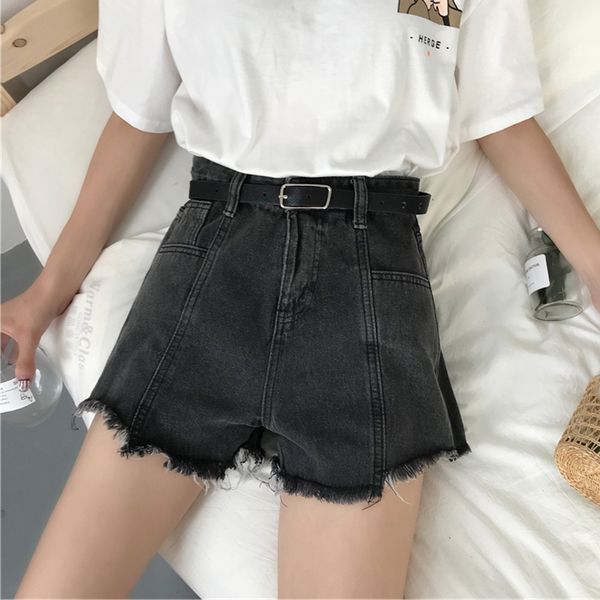 

2019 the new women's clothing korean version high waist slim burr wide leg women denim shorts, White;black