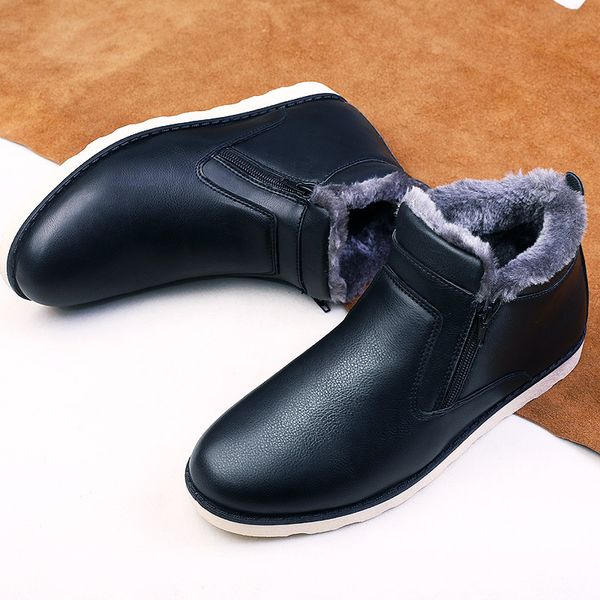 

leather men ankle boots comfortable men leather boots high shoes outdoor casual winter plus velvet to keep warm shoes, Black