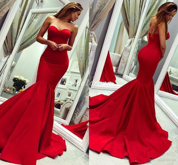 

Gorgeous Red Mermaid Evening Dresses 2019 Sweetheart Backless Sweep Train Long Plus Size Formal Prom Party Gowns Vestidos De Fiesta