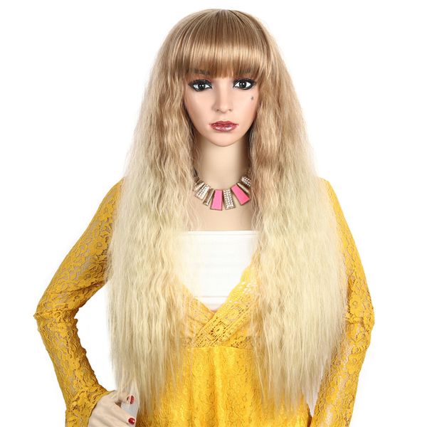 Corn Perm Blonde Synthetic Wigs For Women Kinky Straight Long Wig