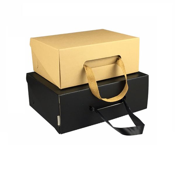 

5 sizes portable kraft paper rope gift box foldable customized shoes carton packaging box suitable for clothing
