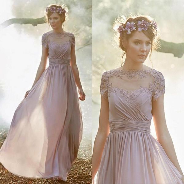 

plus size dusty pink long bridesmaid dresses pleated chiffon short sleeves boho maid of honor gowns wedding guest dresses, White;pink