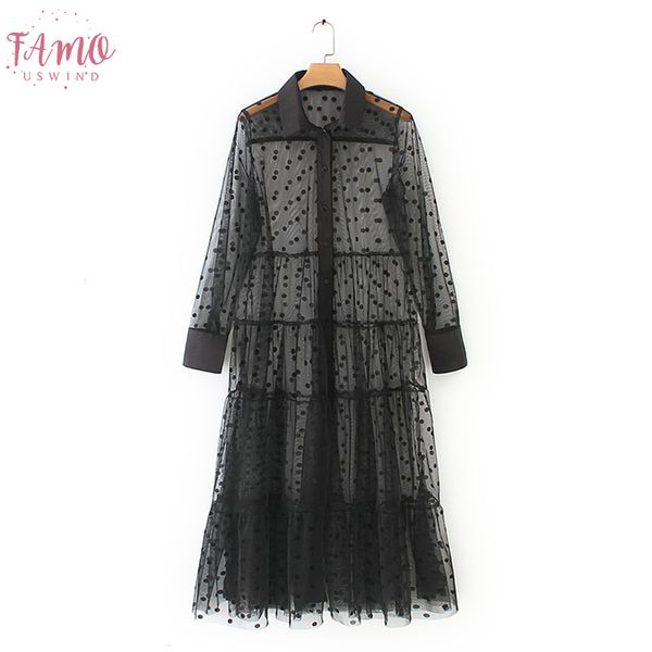 

new fashion women black white color dot print transparent lace dress long design sweet mesh dresses sweetheart vestidos, Black;gray