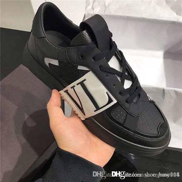 

ss 2020 mens and womens calfskin vl7n sneaker with bands,flat sneakers with studs oversized calfskin sneakers matching packing, Black