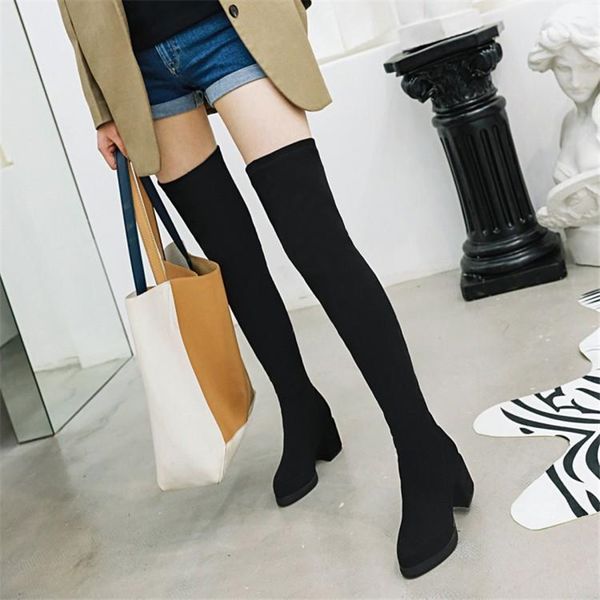 

winter plus velvet knee boots 2020 new elastic boots super long thigh stretch, Black