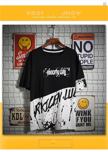 

hip hop mens designer tshirts street style graffiti letter printed cool loose short sleeved crew neck t shirts fashion mens tees, White;black