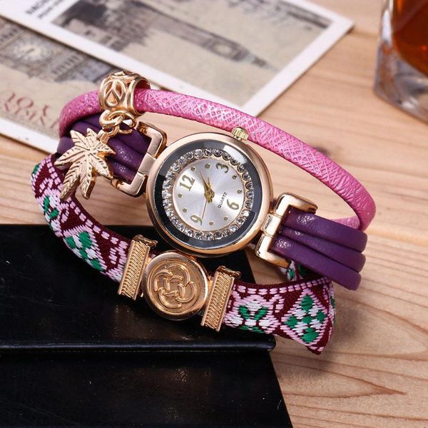 

2019 brand new exquisite casual women's watches fashion lady pu strap bracelet wristwatches alloy leaf quartz watches wholesale lw072, Slivery;brown