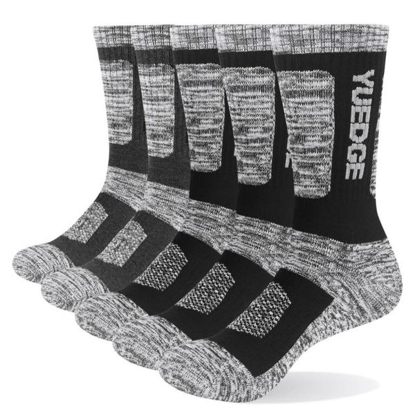 

yuedge 5 pairs cotton compression socks for men trekking hiking socks running workout work men mountain climbing, Black