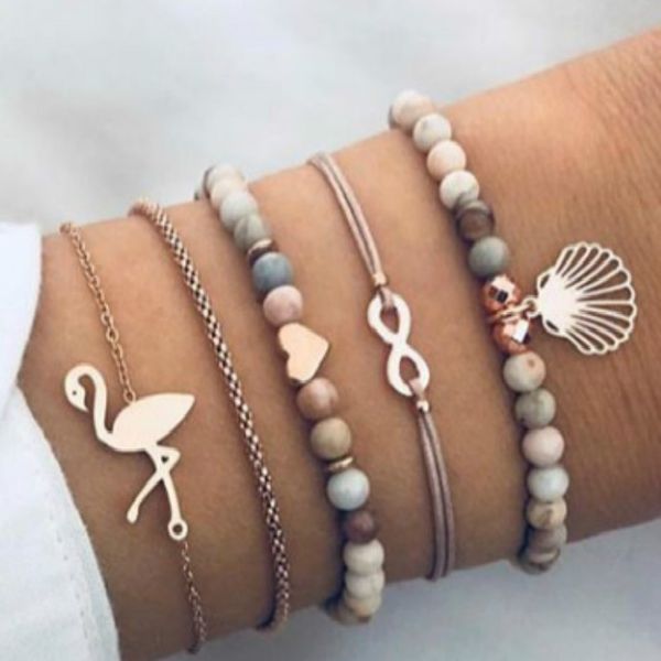 

style multilayer bohemian handmade crystal beads bracelets for women vintage fashion tassel bracelet bangle jewelry flamingo, Golden;silver