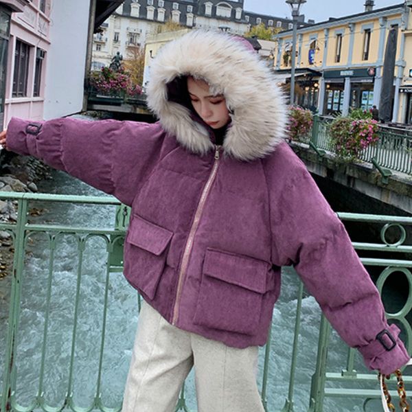 

casual solid color bread outerwear winter parka 2019 fashionnew women short cotton coat female loose thick hooded jacket sx1, Black