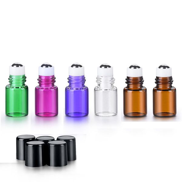 2ML Micro Mini rolo de vidro colorido em frascos com esferas de rolos de aço inoxidável 5/8 Dram DIY Amostra Teste de rolos Essential Oil Vial contentores