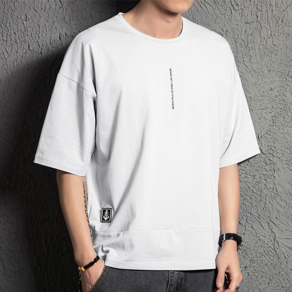 

men middle sleeve t-shirt pure cotton summer korean-style loose-fit half-sleeve shirt casual crew neck base shirt solid color, White;black
