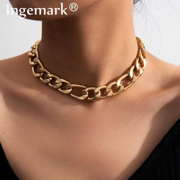 

punk cuban choker necklace pendant women collares statement hiphop big chunky aluminum chain necklace men jewelry, Silver