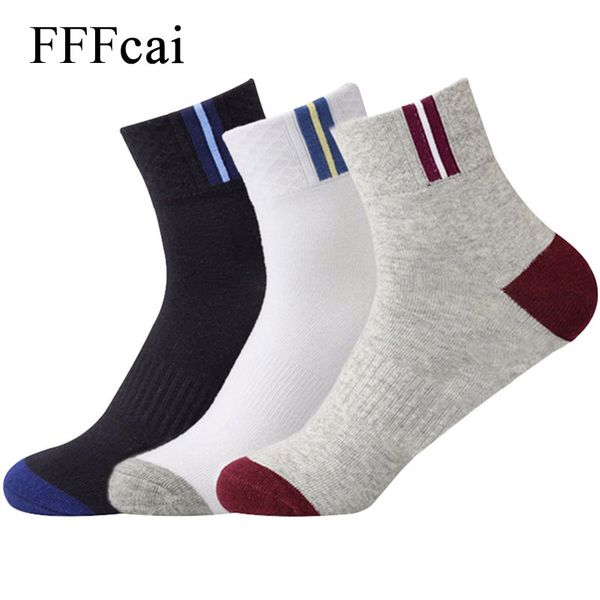 

fffcai 5 pairs/lot of 5 mixed color sock  pure cotton striped sport men socks and absorbent thread knee-high for outdoor, Black